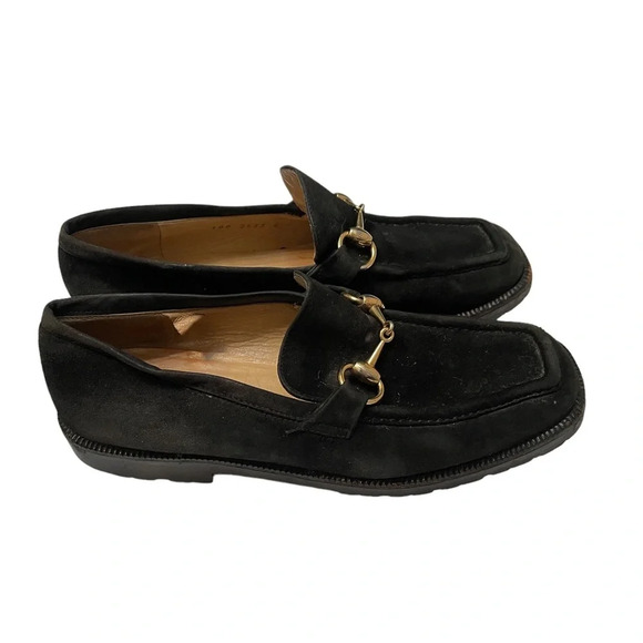 Gucci Black Suede Loafers with Gold Hardware - Picture 2 of 8